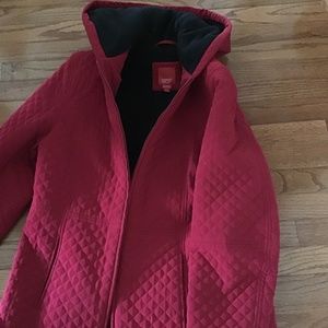 Esprit cherry red quilted hooded jacket size L